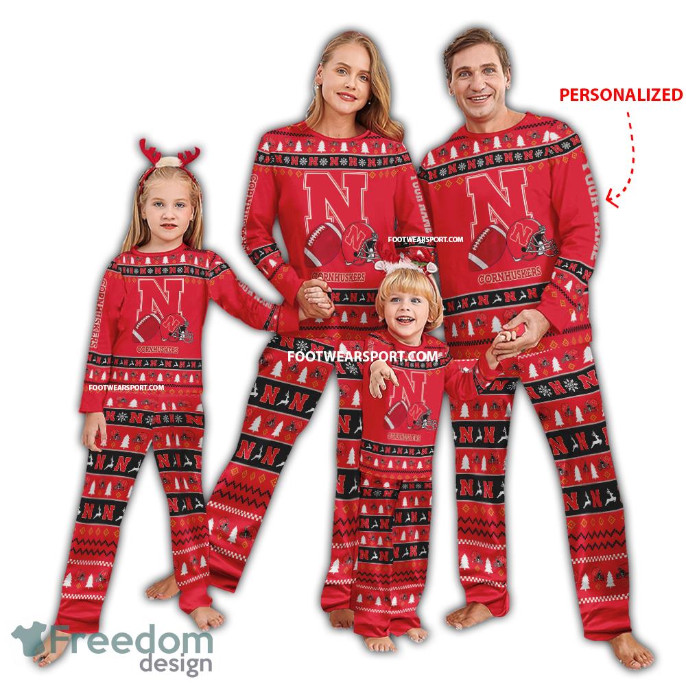 Custom Name New Nebraska Cornhuskers Ugly Christmas Pajamas Set Family For Adult image Custom Name New Nebraska Cornhuskers Ugly Christmas Pajamas Set Family For Adult - Custom Name New Nebraska Cornhuskers Ugly Christmas Pajamas Set Family For Adult