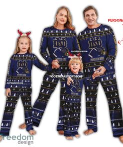 Custom Name New Notre Dame Fighting Irish Ugly Christmas Family Pajamas Set For Adult