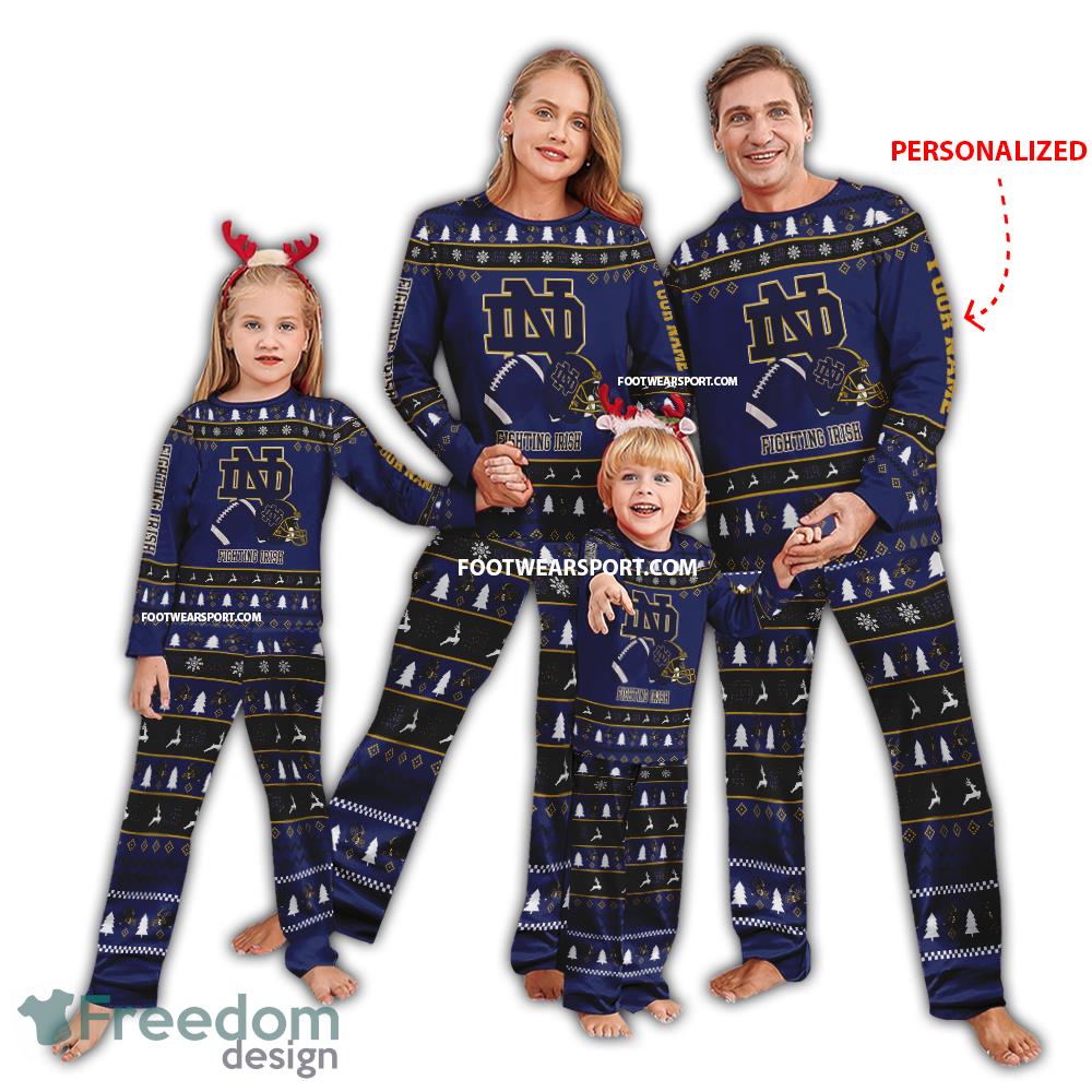 Custom Name New Notre Dame Fighting Irish Ugly Christmas Family Pajamas Set For Adult image Custom Name New Notre Dame Fighting Irish Ugly Christmas Family Pajamas Set For Adult - Custom Name New Notre Dame Fighting Irish Ugly Christmas Family Pajamas Set For Adult