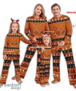 Custom Name New Texas Longhorns Ugly Christmas Family Pajamas Set For Adult