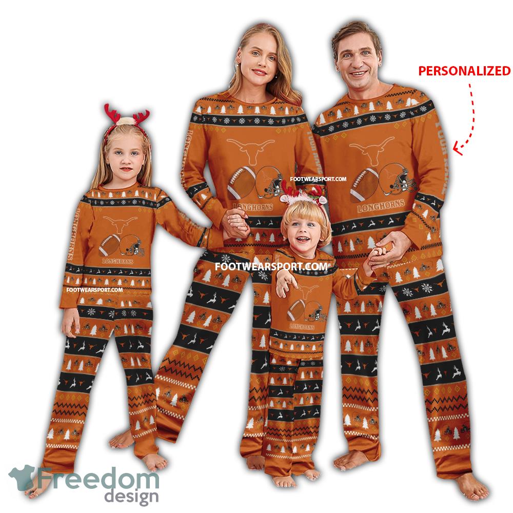 Custom Name New Texas Longhorns Ugly Christmas Family Pajamas Set For Adult image Custom Name New Texas Longhorns Ugly Christmas Family Pajamas Set For Adult - Custom Name New Texas Longhorns Ugly Christmas Family Pajamas Set For Adult