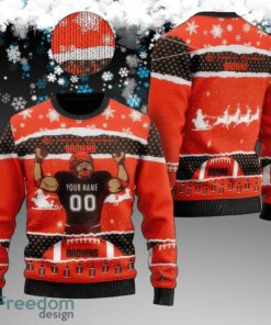 Custom Name NFL Cleveland Browns Christmas Ugly Christmas 3D Sweater Gift For Adult