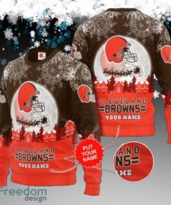 Custom Name NFL Cleveland Browns Christmas Ugly Xmas Sweater AOP Gift Holidays