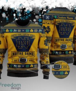 Custom Name Notre Dame Fighting Irish Football Team Ugly 3D Sweater Gift For Christmas