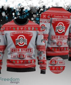 Custom Name Ohio State Buckeyes Football Team Knitted Christmas Sweater AOP Gift For Men And Women