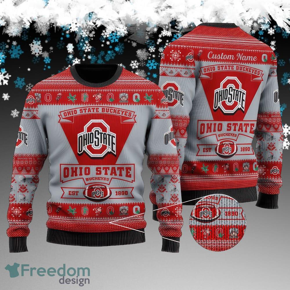 Custom Name Ohio State Buckeyes Football Team Knitted Christmas Sweater AOP Gift For Men And Women image Custom Name Ohio State Buckeyes Football Team Knitted Christmas Sweater AOP Gift For Men And Women - Ohio State Buckeyes Football Team Knitted Christmas Sweater AOP Gift For Men And Women