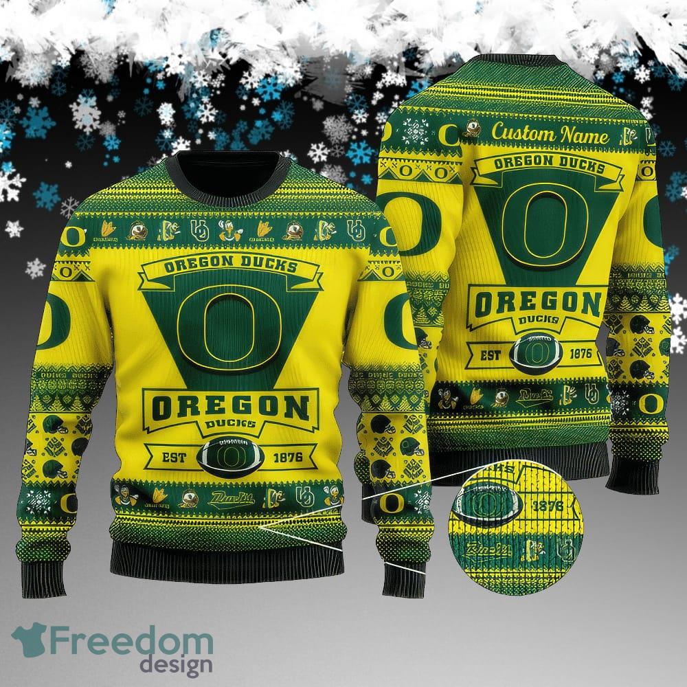 Custom Name Oregon Ducks Football Team Ugly Christmas 3D Sweater Gift For Men And Women image Custom Name Oregon Ducks Football Team Ugly Christmas 3D Sweater Gift For Men And Women - Oregon Ducks Football Team Ugly Christmas 3D Sweater Gift For Men And Women