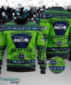 Custom Name Seattle Seahawks Football Team Ugly Christmas Sweater Gift For Adult