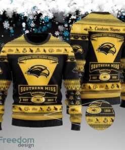 Custom Name Southern Miss Golden Eagles Football Team Ugly Christmas Sweater Gift For Adult