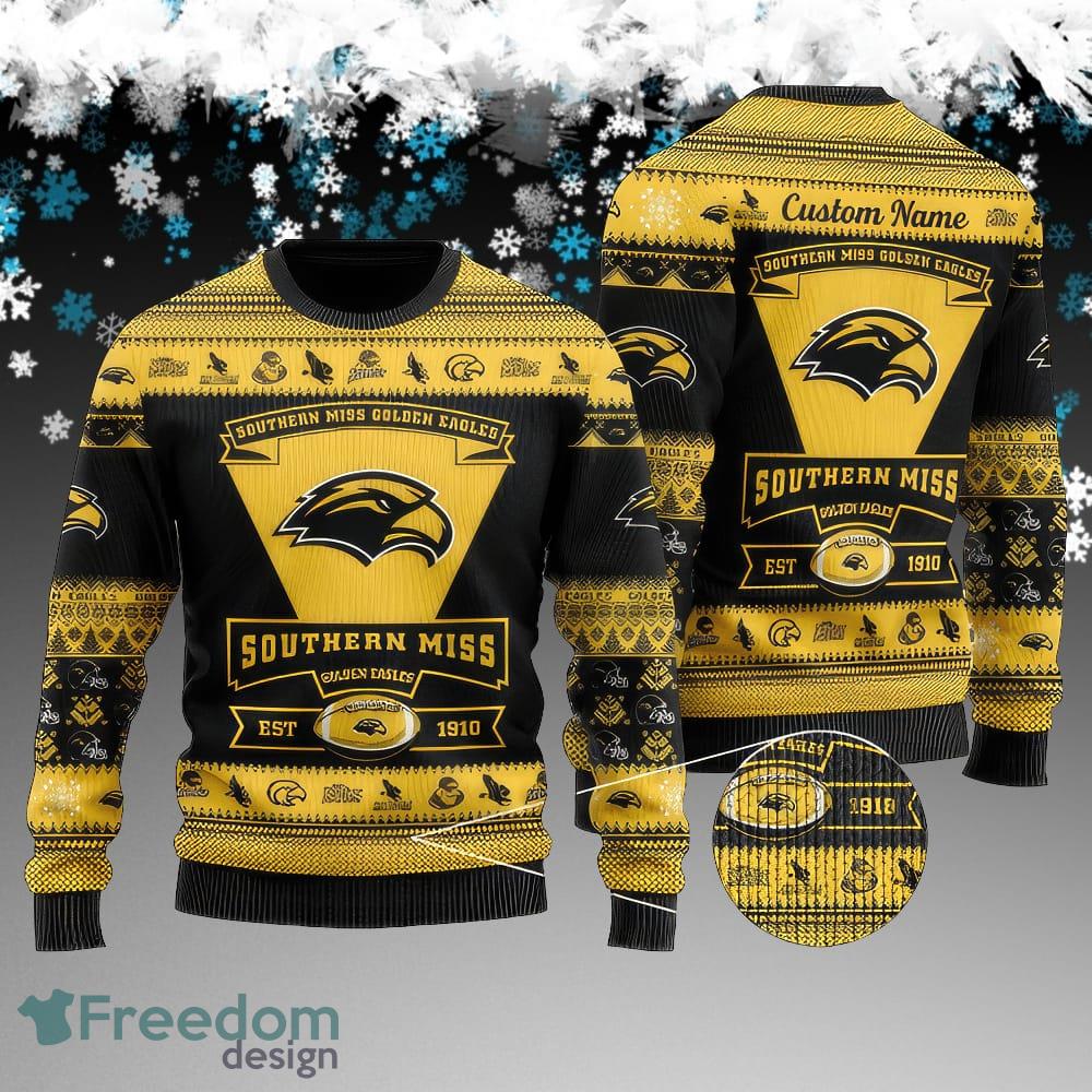 Custom Name Southern Miss Golden Eagles Football Team Ugly Christmas Sweater Gift For Adult image Custom Name Southern Miss Golden Eagles Football Team Ugly Christmas Sweater Gift For Adult - Southern Miss Golden Eagles Football Team Ugly Christmas Sweater Gift For Adult