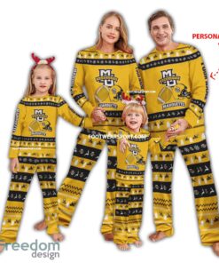Custom Name Team marquette golden eagles Christmas Pattern Family Pajamas Set For Men Women Children