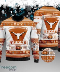 Custom Name Texas Longhorns Football Team Knitted Christmas 3D Sweater Gift For Men And Women