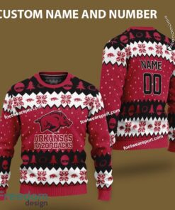 Custom Number And Name Arkansas Razorbacks Xmas Pattern Ugly Christmas Sweater AOP Gift Holidays