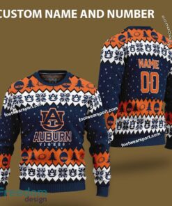 Custom Number And Name Auburn Tigers Xmas Pattern Ugly Christmas 3D Sweater Gift For Adult