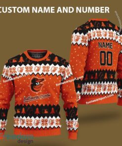 Custom Number And Name Baltimore Orioles Logo Pattern Ugly Christmas Sweater AOP Gift Holidays