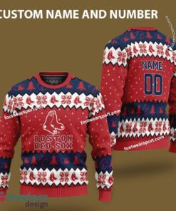 Custom Number And Name Boston Red Sox Xmas Pattern Ugly Christmas Sweater For Fans