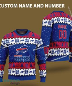 Custom Number And Name Buffalo Bills Xmas Pattern Ugly Christmas Sweater For Fans