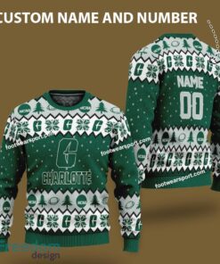 Custom Number And Name Charlotte 49ers Logo Pattern Knitted Christmas Sweater For Fans
