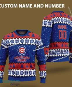 Custom Number And Name Chicago Cubs Logo Pattern Knitted Christmas Sweater Gift For Men And Women