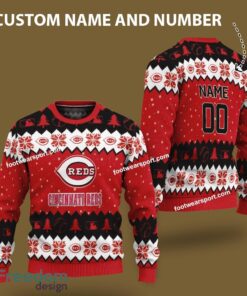 Custom Number And Name Cincinnati Reds Xmas Pattern Ugly Christmas Sweater AOP Gift Holidays