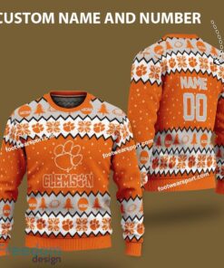 Custom Number And Name Clemson Tigers Xmas Pattern Ugly Christmas 3D Sweater Gift For Adult
