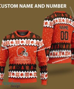 Custom Number And Name Cleveland Browns Logo Pattern Knitted Christmas Sweater For Fans