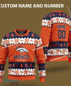 Custom Number And Name Denver Broncos Xmas Pattern Ugly Christmas 3D Sweater Gift For Adult