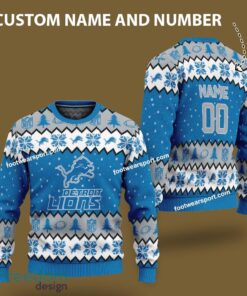 Custom Number And Name Detroit Lions Logo Pattern Knitted Christmas Sweater AOP Gift Holidays