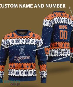 Custom Number And Name Detroit Tigers Xmas Pattern Ugly Christmas 3D Sweater Gift For Adult