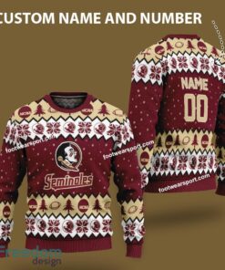Custom Number And Name Florida State Seminoles Logo Pattern Ugly Christmas Sweater Gift For Men And Women