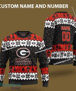 Custom Number And Name Georgia Bulldogs Logo Pattern Knitted Christmas Sweater AOP Gift Holidays