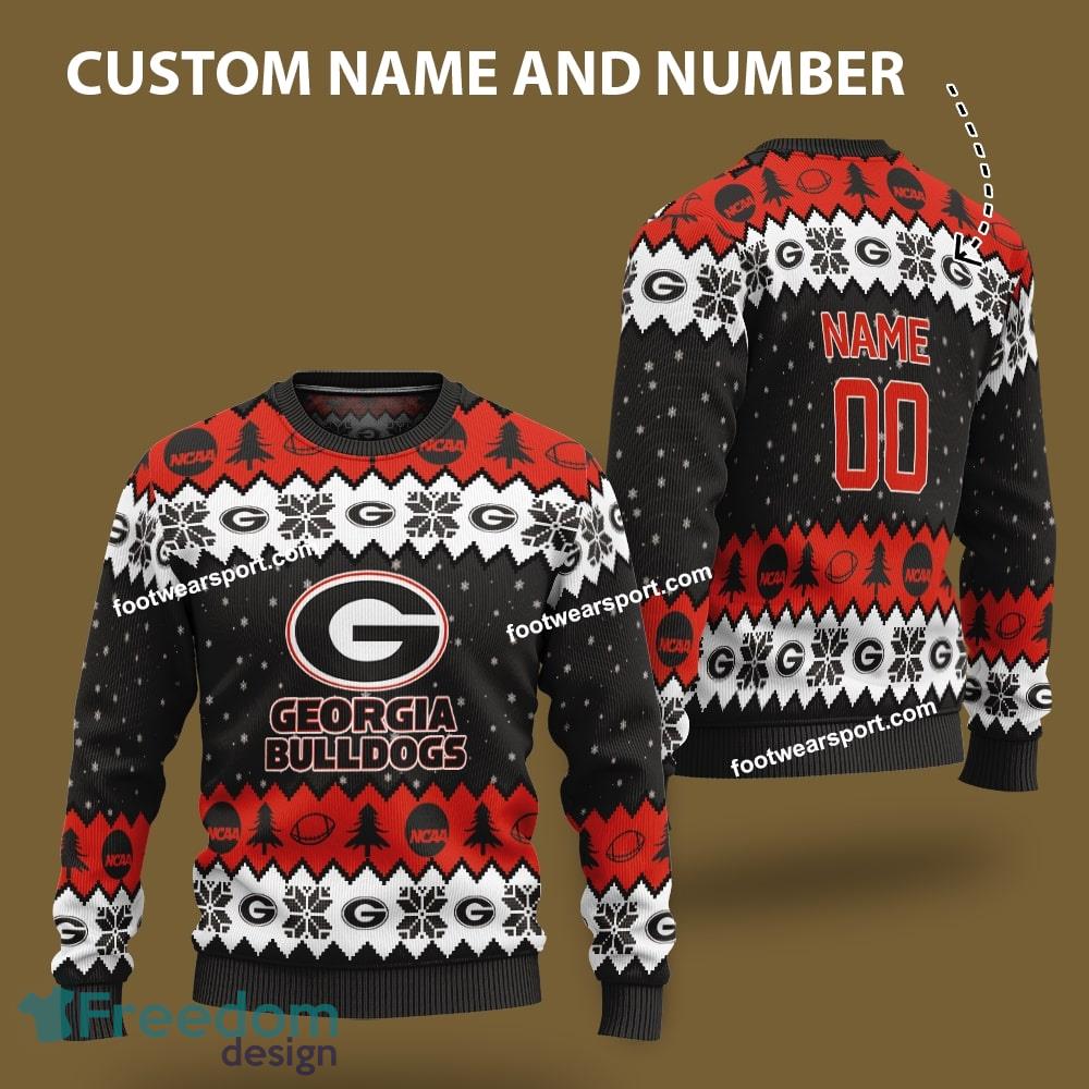 Custom Number And Name Georgia Bulldogs Logo Pattern Knitted Christmas Sweater AOP Gift Holidays image Custom Number And Name Georgia Bulldogs Logo Pattern Knitted Christmas Sweater AOP Gift Holidays - Custom Number And Name Georgia Bulldogs Logo Pattern Knitted Christmas Sweater AOP Gift Holidays