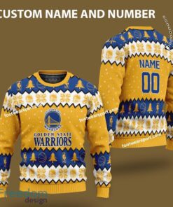 Custom Number And Name Golden State Warriors Xmas Pattern Ugly Christmas Sweater For Fans