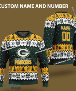 Custom Number And Name Green Bay Packers Logo Pattern Ugly Christmas Sweater For Fans