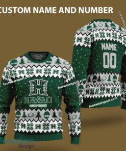 Custom Number And Name Hawaii Rainbow Warriors Logo Pattern Ugly Christmas Sweater AOP Gift Holidays