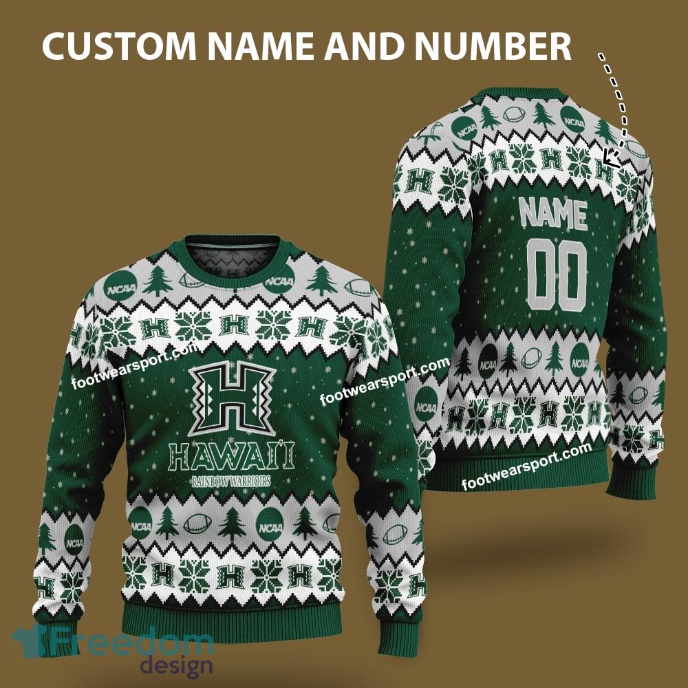 Custom Number And Name Hawaii Rainbow Warriors Logo Pattern Ugly Christmas Sweater AOP Gift Holidays image Custom Number And Name Hawaii Rainbow Warriors Logo Pattern Ugly Christmas Sweater AOP Gift Holidays - Custom Number And Name Hawaii Rainbow Warriors Logo Pattern Ugly Christmas Sweater AOP Gift Holidays