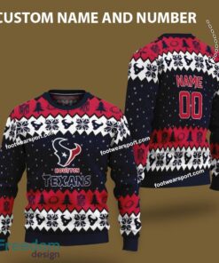 Custom Number And Name Houston Texans Xmas Pattern Ugly Christmas Sweater Gift For Men And Women