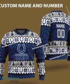 Custom Number And Name Indianapolis Colts Logo Pattern Knitted Christmas 3D Sweater Gift For Adult