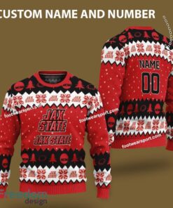 Custom Number And Name Jacksonville State Gamecocks Logo Pattern Knitted Christmas Sweater For Fans