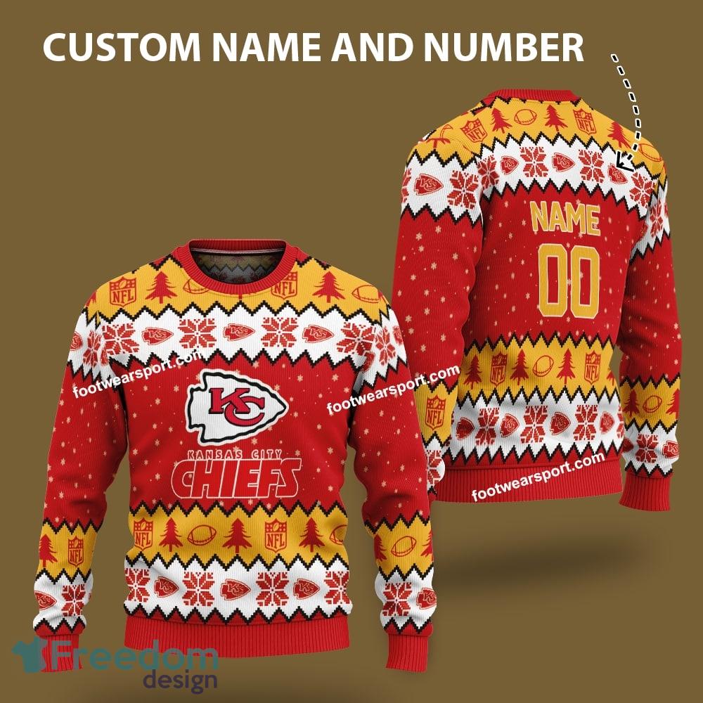 Custom Number And Name Kansas City Chiefs Xmas Pattern Ugly Christmas Sweater For Fans image Custom Number And Name Kansas City Chiefs Xmas Pattern Ugly Christmas Sweater For Fans - Custom Number And Name Kansas City Chiefs Xmas Pattern Ugly Christmas Sweater For Fans