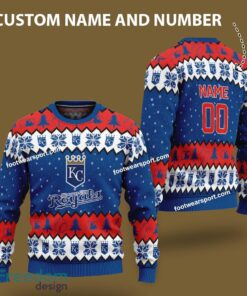 Custom Number And Name Kansas City Royals Logo Pattern Ugly Christmas Sweater For Fans