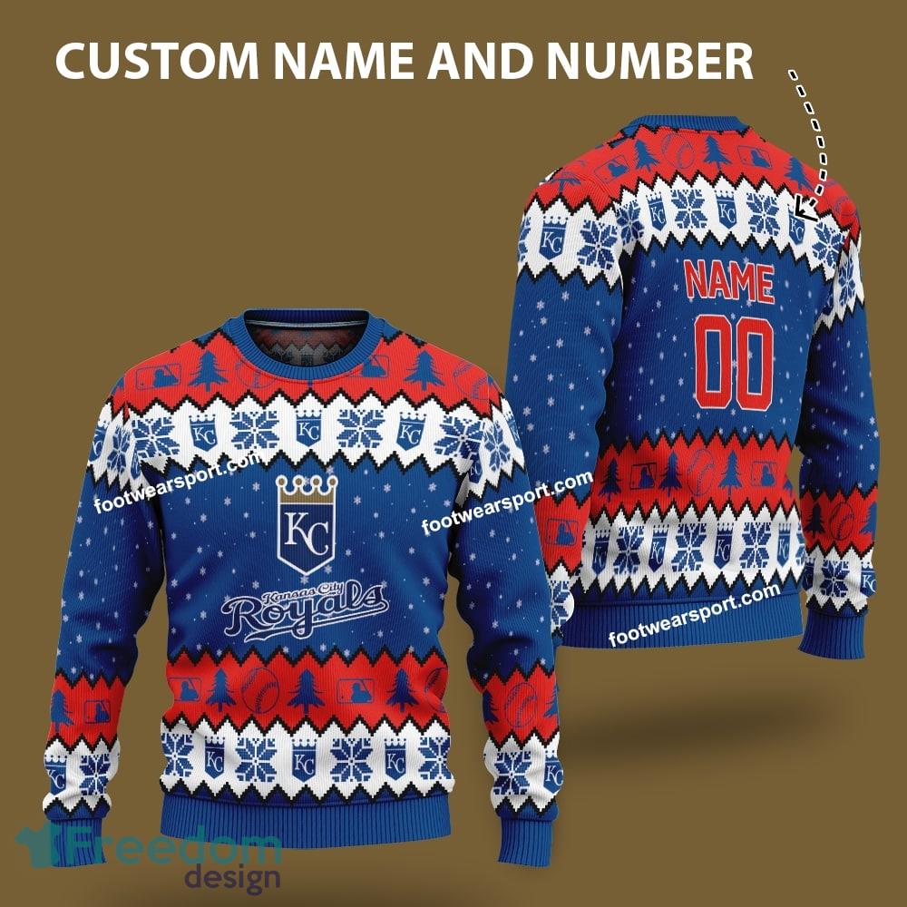 Custom Number And Name Kansas City Royals Logo Pattern Ugly Christmas Sweater For Fans image Custom Number And Name Kansas City Royals Logo Pattern Ugly Christmas Sweater For Fans - Custom Number And Name Kansas City Royals Logo Pattern Ugly Christmas Sweater For Fans