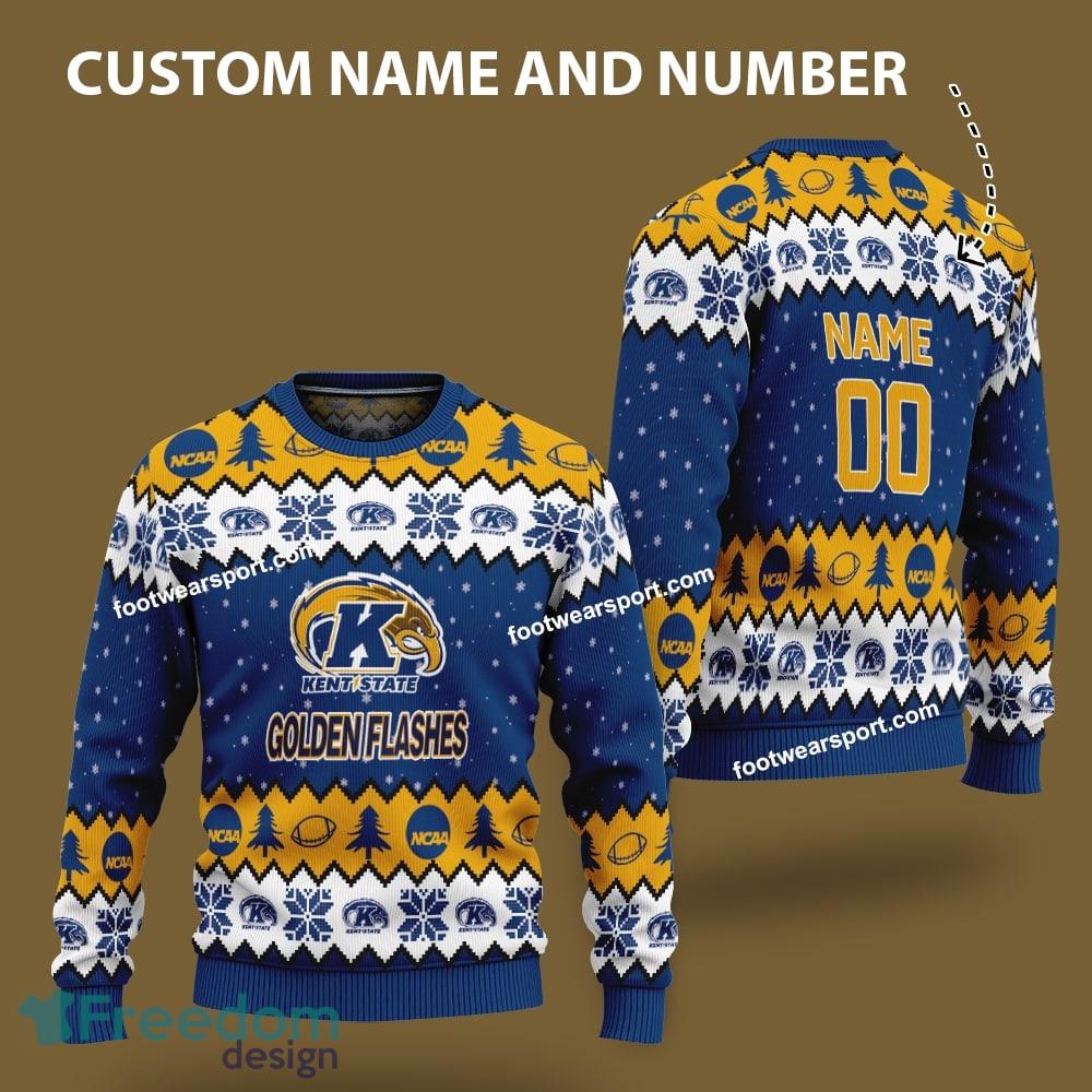 Custom Number And Name Kent State Golden Flashes Logo Pattern Ugly Christmas Sweater For Fans image Custom Number And Name Kent State Golden Flashes Logo Pattern Ugly Christmas Sweater For Fans - Custom Number And Name Kent State Golden Flashes Logo Pattern Ugly Christmas Sweater For Fans