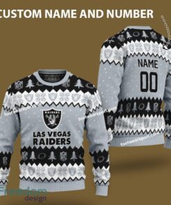 Custom Number And Name Las Vegas Raiders Logo Pattern Knitted Christmas Sweater Gift For Men And Women