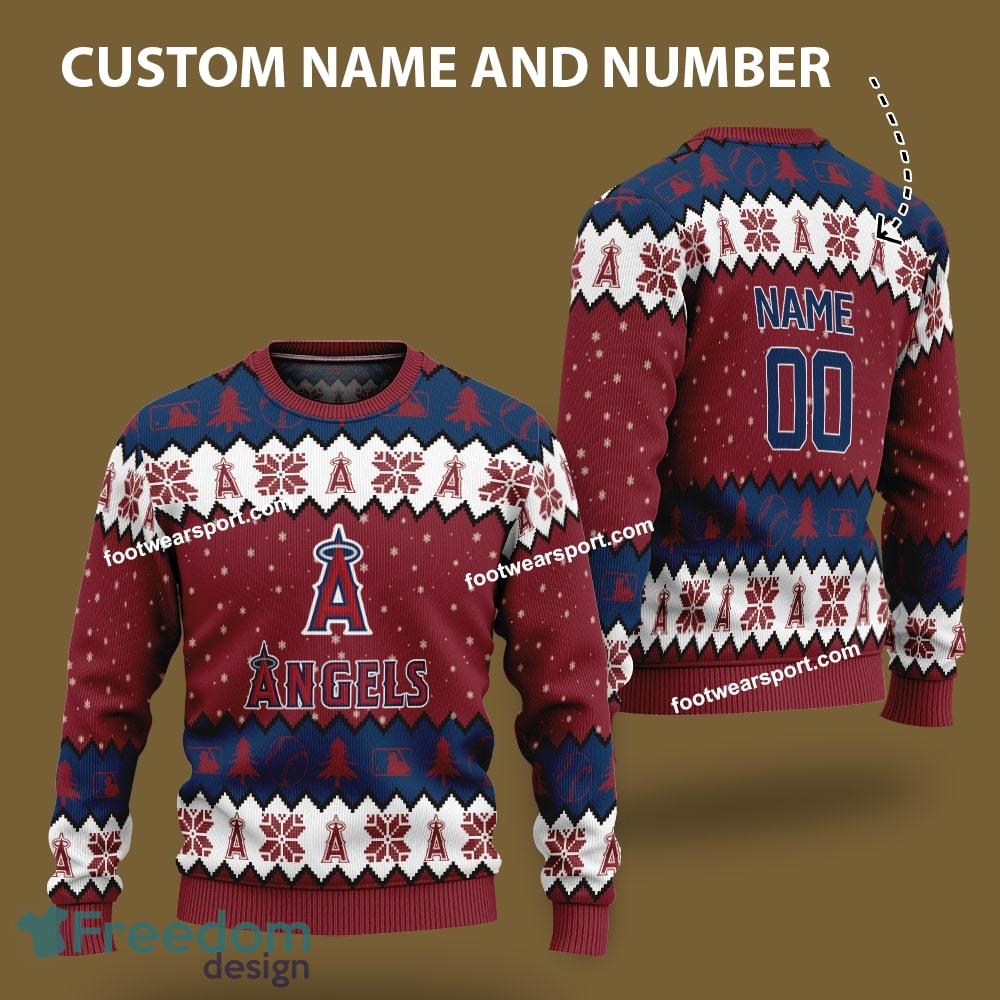 Custom Number And Name Los Angeles Angels Xmas Pattern Ugly Christmas Sweater Gift For Men And Women image Custom Number And Name Los Angeles Angels Xmas Pattern Ugly Christmas Sweater Gift For Men And Women - Custom Number And Name Los Angeles Angels Xmas Pattern Ugly Christmas Sweater Gift For Men And Women