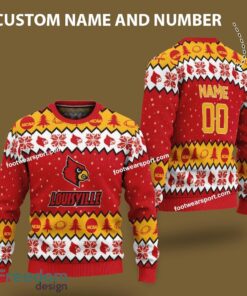Custom Number And Name Louisville Cardinals Logo Pattern Ugly Christmas 3D Sweater Gift For Adult