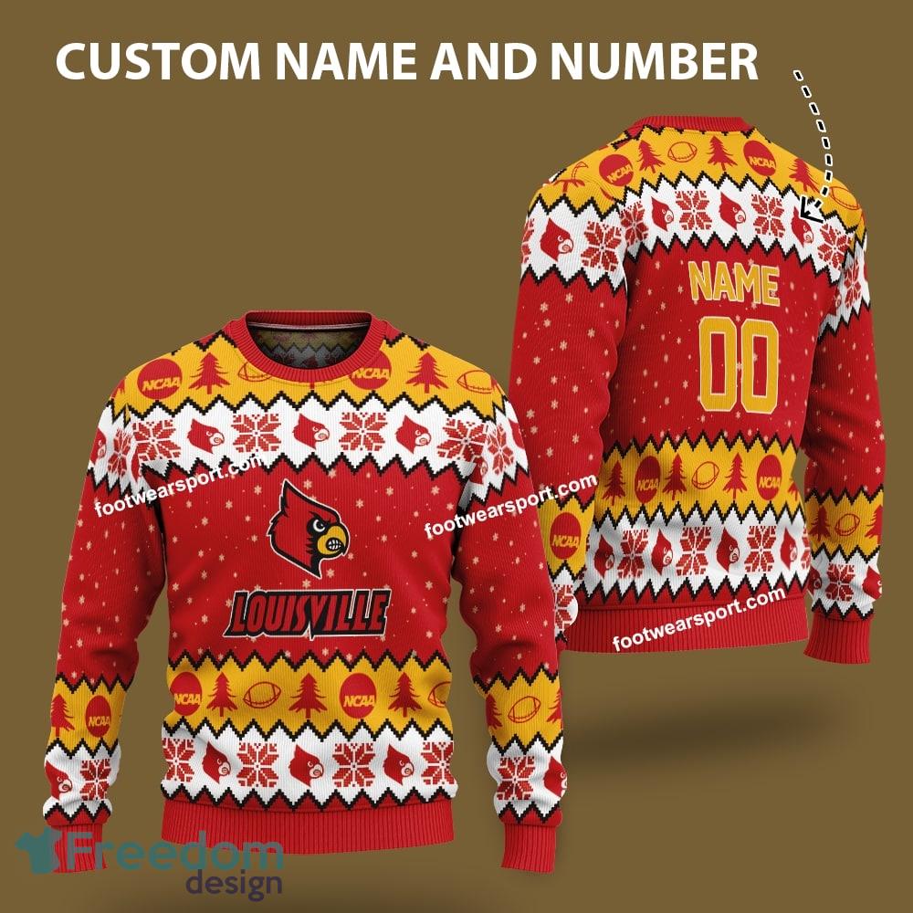 Custom Number And Name Louisville Cardinals Logo Pattern Ugly Christmas 3D Sweater Gift For Adult image Custom Number And Name Louisville Cardinals Logo Pattern Ugly Christmas 3D Sweater Gift For Adult - Custom Number And Name Louisville Cardinals Logo Pattern Ugly Christmas 3D Sweater Gift For Adult
