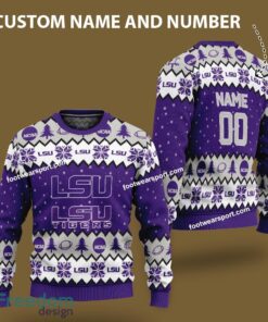 Custom Number And Name LSU Tigers Xmas Pattern Ugly Christmas Sweater AOP Gift Holidays