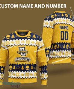 Custom Number And Name marquette golden eagles Logo Pattern Ugly Christmas Sweater Gift For Men And Women