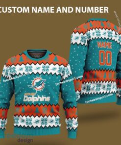 Custom Number And Name Miami Dolphins Logo Pattern Knitted Christmas Sweater For Fans